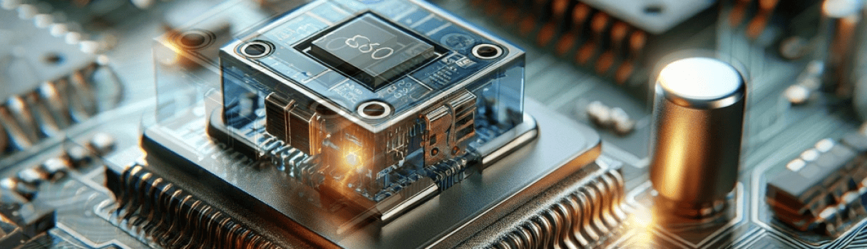 TCXO Close-up of an illuminated temperature-compensated crystal oscillator (TCXO) on a circuit board