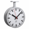 Mobatime Metroline outdoor analogue clock, side view, metallic case