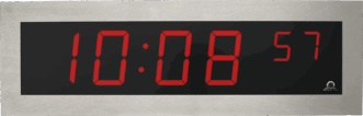 Mobatime SLH-DC, front view, indoor digital clock with stainless steel housing