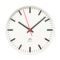 indoor clock analog Trend, front view, white housing, white dial, black hands, red second hand.
